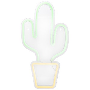 Northlight LED Potted Cactus Neon Lighted Wall Art - 18.5" - Green and Yellow - 1 of 4