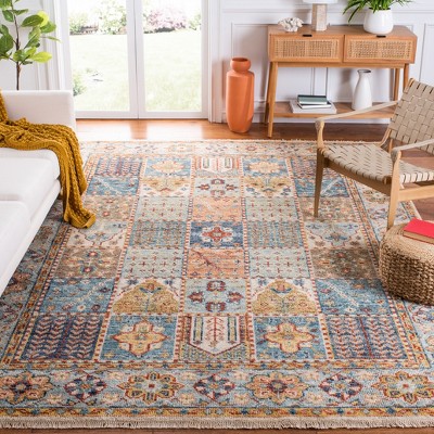 Samarkand Elegance Hand-Knotted Wool Blue & Green 6' x 9' Area Rug