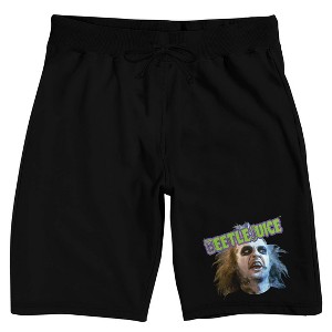Beetlejuice Betelgeuse Face Men's Black Sleep Pajama Shorts - 1 of 4
