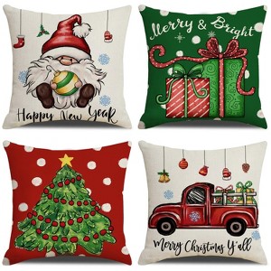 Christmas Throw Pillow Covers 18x18 Set of 4 Xmas Series Holiday Cushion Pillow Cover Christmas Decorations - 1 of 4