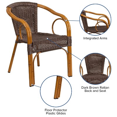 Esna Artistic Dark Brown Rattan Patio Chair with Red Bamboo Aluminum Frame