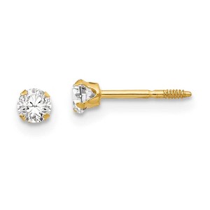 Black Bow Jewelry Kids 3mm Cubic Zirconia Solitaire Stud Earrings in 14k Yellow Gold - 1 of 4