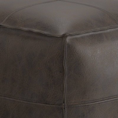 Erving Distressed Dark Brown Leather Square Pouf