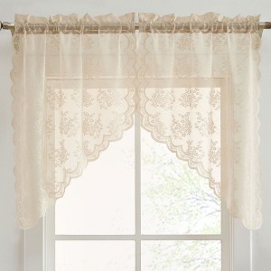 HLC.ME Jolene Floral Rod Pocket Lace Short Cafe Swags for Small Windows, Kitchens, and Basement Windows - Set of 2 - 1 of 4