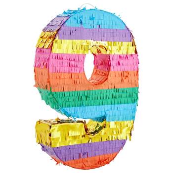 Blue Panda Rainbow Number 6 Pinata for 6th Birthday Party Supplies, Fiesta, Anniversary Celebration (Small, 16.5 x 11 x 3 in)
