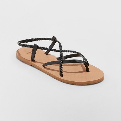 womens black thong sandals