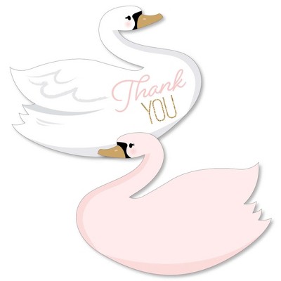 Big Dot of Happiness Swan Soiree - Shaped Thank You Cards - White Swan Baby Shower or Birthday Party Thank You Note Cards with Envelopes - Set of 12