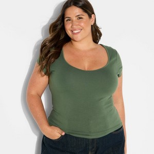 Women's Slim Fit Cap Sleeve Deep Scoop Neck T-Shirt - Wild Fable™ - 1 of 3