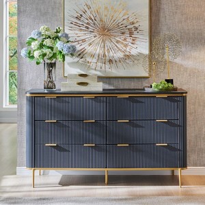SinCiDo 54" Wide Modern Fluted 6 Drawer Dresser, Gold Accents, Wood TV Stand & Storage Dressers Organizer for Bedroom, Living Room - 1 of 4