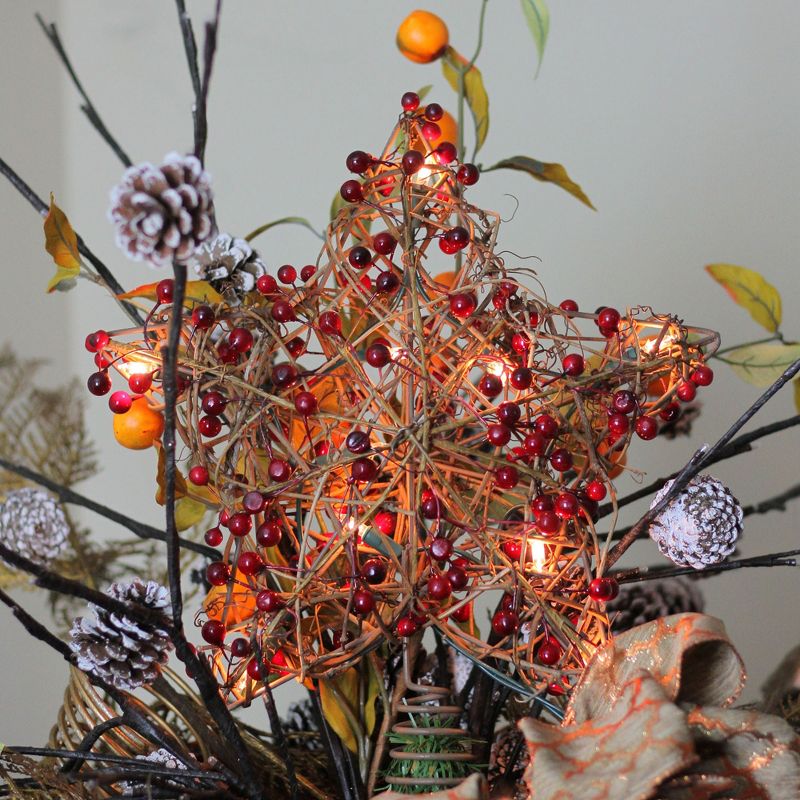 Northlight 13.5" Brown Rattan with Red Berries Star Christmas Tree Topper - Clear Lights, 3 of 4