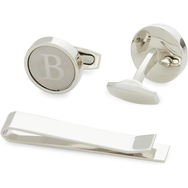 Zodaca Men's Initial Cufflinks Set and Tie Clips with Gift Box, Alphabet Letter Monogram B, Perfect Gift, 4 of 8