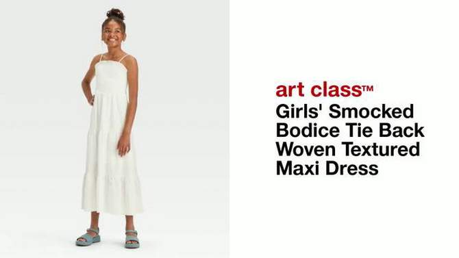 Girls' Smocked Bodice Tie Back Woven Textured Maxi Dress - art class™, 2 of 8, play video