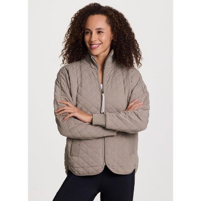 Avalanche Outdoor Quilted Jacket, Soft Jersey Knit Mock Neck Jacket with Pockets