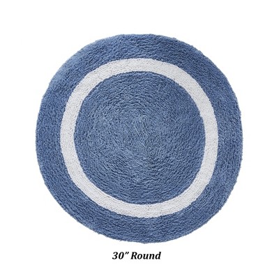 Hotel Collection Chic Minimalist 30" Round Blue & White Cotton Bath Rug