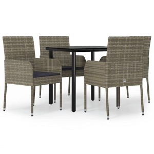 vidaXL 5 Piece Patio Dining Set with Cushions Black and Gray Poly Rattan - Gray, 31.5" Table Length, 4 Chairs - 1 of 4