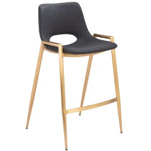 Faux Leather Counter Stool 35.6" H Black With Gold Electroplated Steel Frame and Armrests by Zuo Modern (Set of 2) - 1 of 4