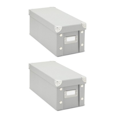 Okuna Outpost 2 Pack CD Storage Boxes, Decorative DVD Holder Cases with Lids, 5.5 x 5.25 x 13 in, Gray