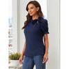 INSPIRE CHIC Women's Bow Tie Neck Solid Color Elastic Cuffs Elegant Office Short Sleeve Blouse - 3 of 4