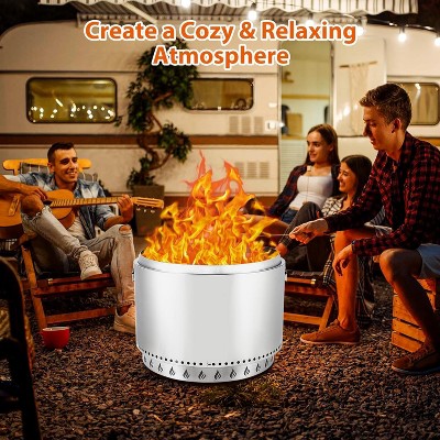16.5 Inch Stainless Steel Smokeless Outdoor Fire Pit, Burning Wood, Particles,Coal, Perfect for Bonfire, Camping, Picnic, Family Gatherings