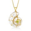 Ross-Simons Mother-Of-Pearl, 7-7.5mm Cultured Pearl and .30 Carat Peridot Shell Pendant in 14kt Yellow Gold Size 1.38 - 3 of 4