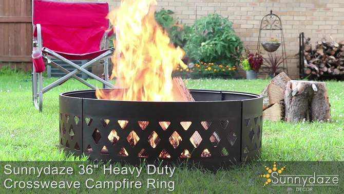Sunnydaze Outdoor Heavy-Duty Steel Portable Large Round Crossweave Cut Out Fire Pit Ring - 36" - Black, 2 of 12, play video