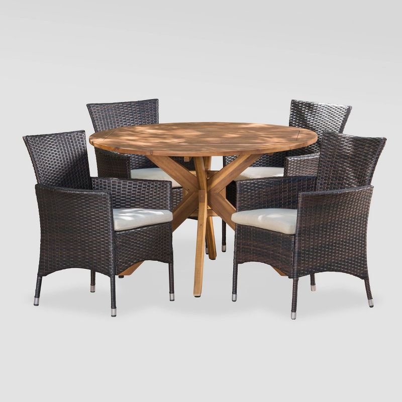 Cedros 5pc Acacia Wood and Wicker Dining Set - Christopher Knight Home, 3 of 9