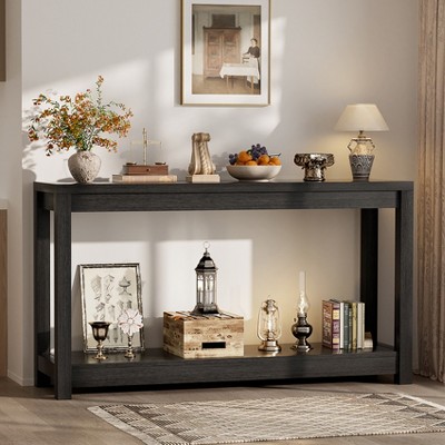 Aheaplus 47'' W Entryway Table with Storage Shelf, Farmhouse Wood Narrow Console Table Behind Couch Sofa