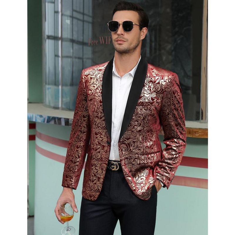 Mens Floral Tuxedo Suit Jacket Stylish Dinner Blazer Jackets for Wedding Party Prom, 4 of 7