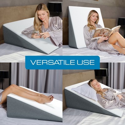 Extra Wide Gray and White Memory Foam Bed Wedge Pillow