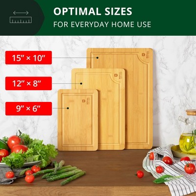 Premium Bamboo Cutting Board Set with Juice Grooves