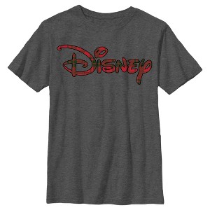Boy's Disney Red and Green Plaid Logo T-Shirt - 1 of 4