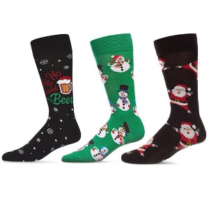 MeMoi Men's 3 Pair Pack Christmas Novelty Crew Socks Black-Black 10-13 - 1 of 4