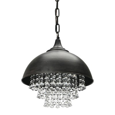 Antiqued Bronze Dome Chandelier with Hanging Crystals
