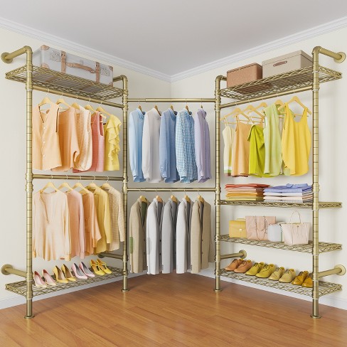 Timate L3 L Shape Garment Rack Heavy Duty Industrial Pipe Wall Mounted Clothing Rack Storage Closet Kit Gold Target