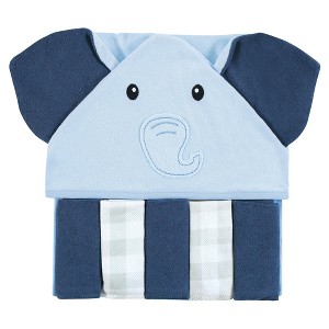 Hudson Baby Infant Boy Hooded Towel and Five Washcloths Set, Navy Blue Elephant, One Size - 1 of 2