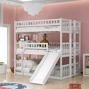 Triple Bunk Beds with Slide,Wooden Full-Over-Full-Over-Full Triple Bed with Built-in Ladder & Slide & Guardrails,Can be Convertible to 3 Beds - 1 of 4