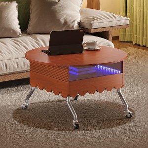 TIRAMISUBEST Round Lift-Top Coffee Table with Wheels, Metal Frame and Multi-Color Lighting, Modern Center Table Cocktail Table for Living Room - 1 of 4