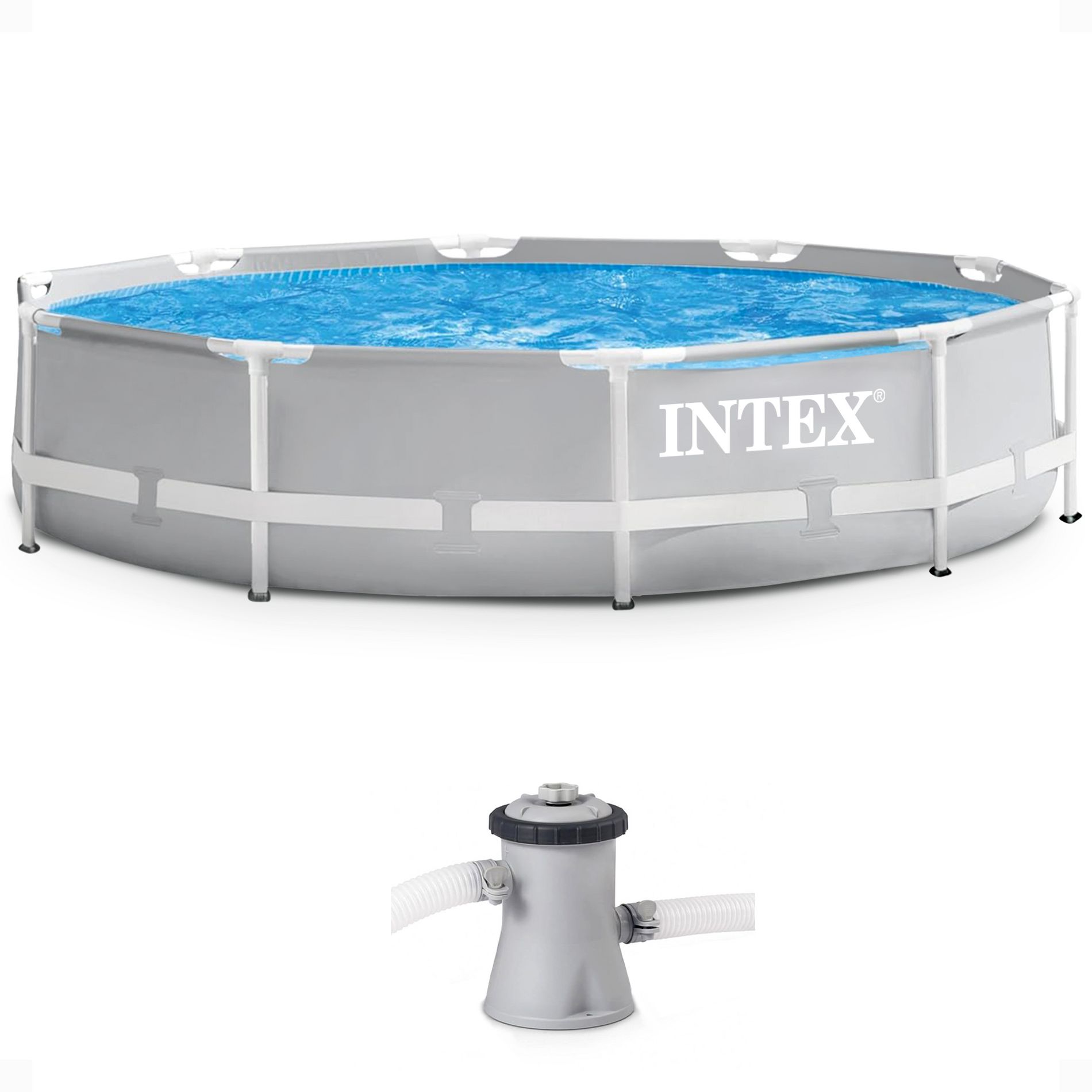INTEX 26701EH Prism Frame Premium Above Ground Swimming Pool Set: 10ft x 30in – Includes 330 GPH Cartridge Filter Pump – 1185 Gallon Capacity