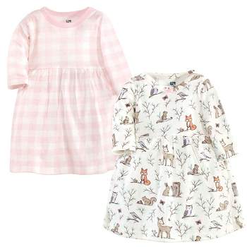 Hudson Baby Infant and Toddler Girl Cotton Long-Sleeve Dresses 2pk, Enchanted Forest