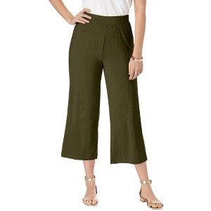 Jessica London Women's Plus Size Everyday Stretch Knit Wide Leg Crop Pant - 1 of 4