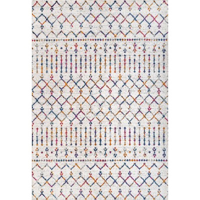 Cream and Multi Diamond Pattern 8' x 10' Synthetic Area Rug