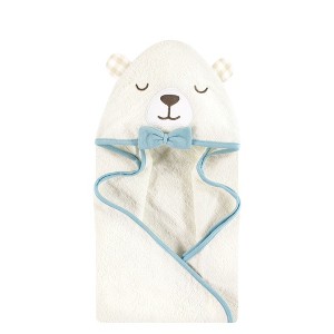 Hudson Baby Unisex Baby Cotton Animal Face Hooded Towel, Gingham Bear Boy, One Size - 1 of 2