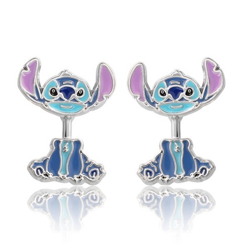 Disney Womens Lilo & Stitch Charm Hoop Earrings - Sterling Silver