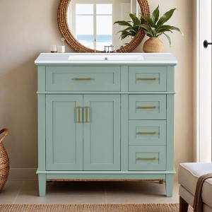 36" Modern Bathroom Vanity with Ceramic Sink, Soft Close Doors, 4 Drawers for Storage - 1 of 4