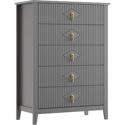 Acekool 31.5" 5-Drawer Fluted Dresser, Modern Organizer Chest, Entryway, Nursery