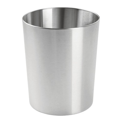 iDESIGN Round Metal Waste Basket The Patton Collection Brushed Stainless Steel: 3.3 Gallon Trash Can for Bathroom - image 1 of 4