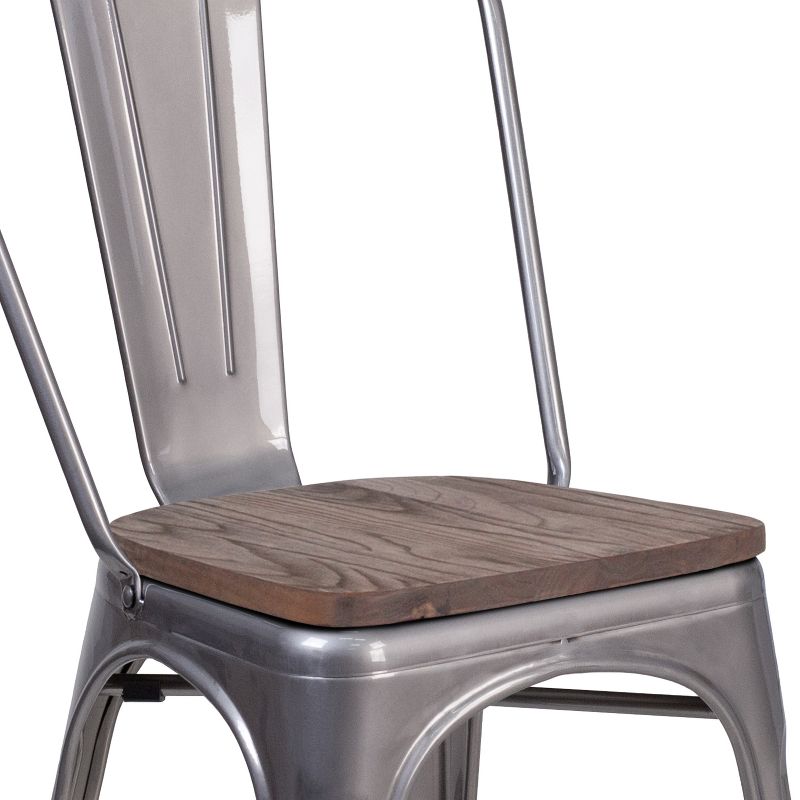 Flash Furniture Clear Coated Metal Stackable Chair with Wood Seat, 6 of 12