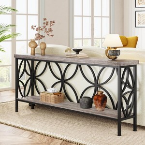 APRILSOUL70.9"Extra Long Industrial Console Table, Narrow Sofa Table Behind Couch with Open Storage Shelves - 1 of 4