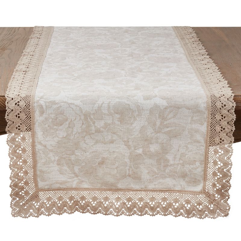 Saro Lifestyle Table Runner With Jacquard Lace Trim Design, 1 of 4