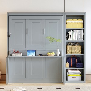 Whisen Modern and Simple Wood Queen Size Murphy Bed with a Shelf - 1 of 4